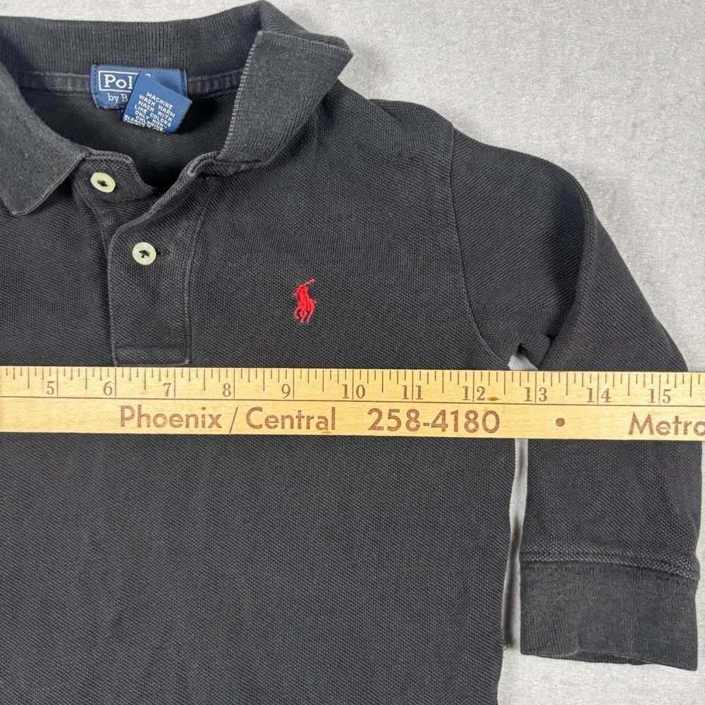 Polo Ralph Lauren Toddler Boys 2/2T Black Long Sleeve Polo Shirt Red Pony Cotton